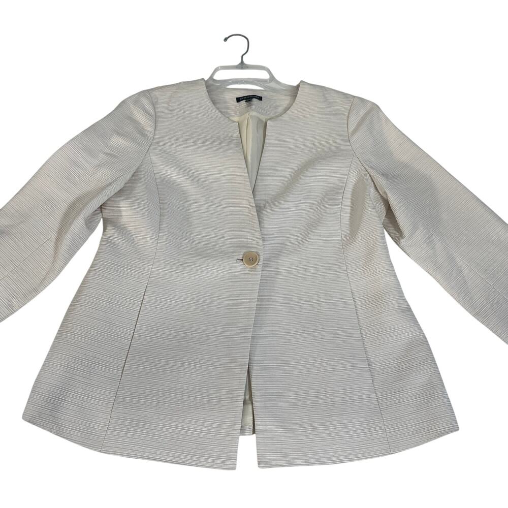 Eileen Fisher Ribbed One Button Jacket Blazer No Collar Long Sleeve White‎ S